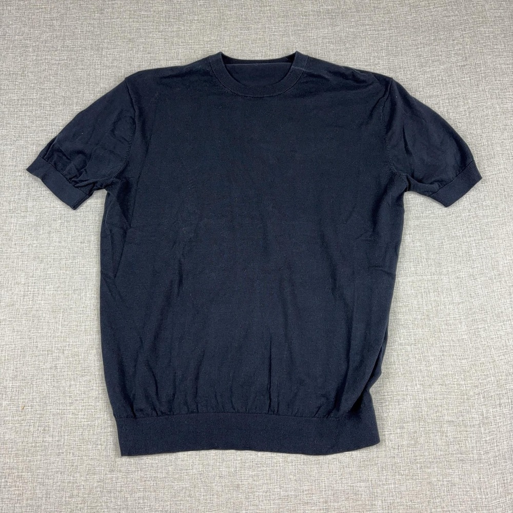Dan John Sweater Mens Medium Blue Short Sleeve Crewneck Knit Pullover Casual